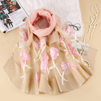2020 Summer Print Silk Scarf Oversized Chiffon Scarf Women Beach Pareo Cover Up Wrap Sarong Red
